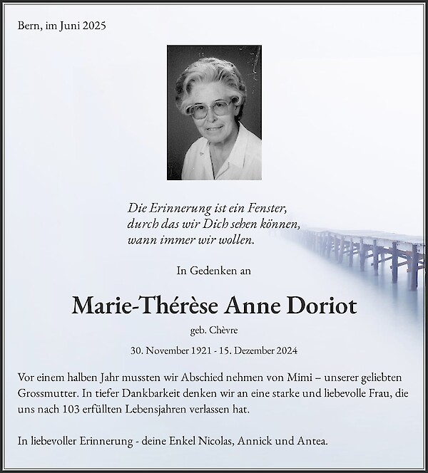 Todesanzeige von Marie-Th&eacute;r&egrave;se Anne Doriot