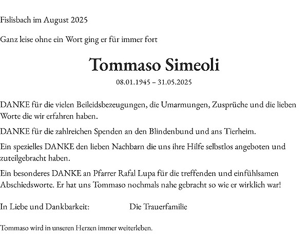 Danksagung von Tommaso Simeoli