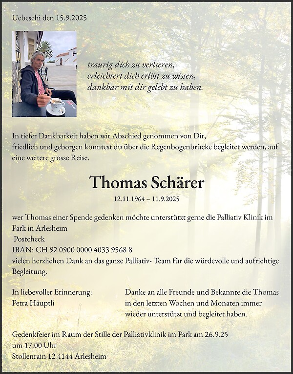 Todesanzeige von Thomas Sch&auml;rer, Uebeschi