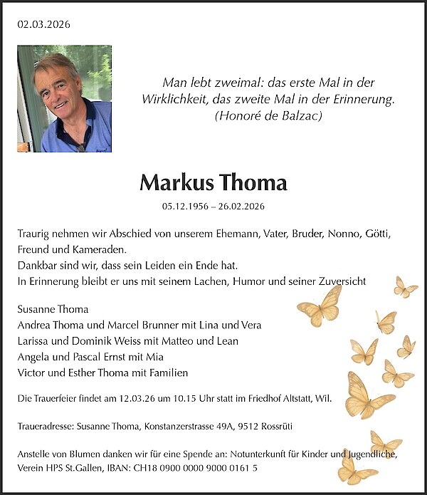 Todesanzeige von Markus Thoma, Rossr&uuml;ti