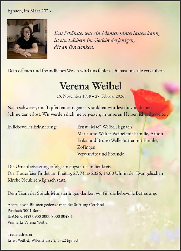 Todesanzeige von Verena Weibel