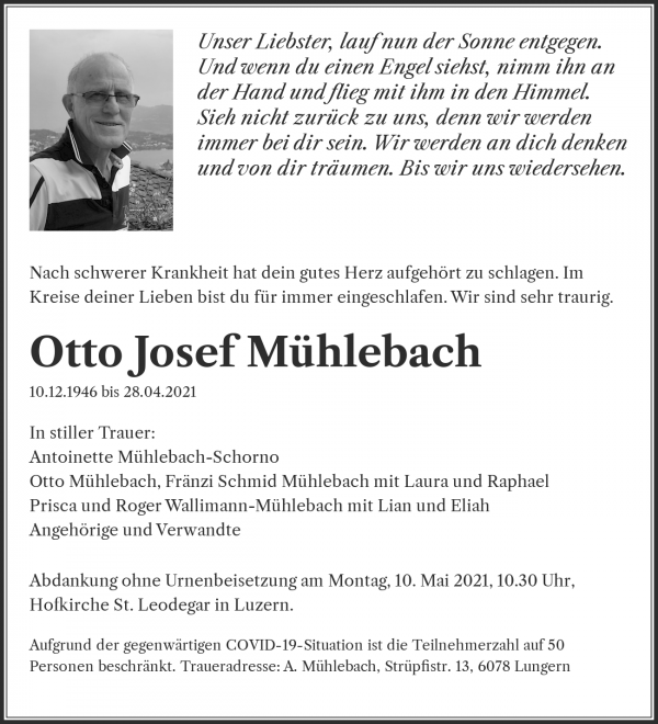 Todesanzeige von Otto Josef M&uuml;hlebach, Lungern