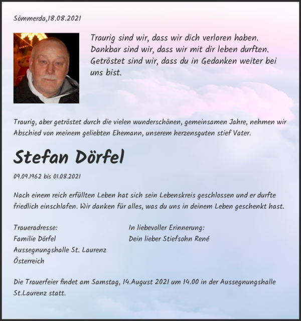 Todesanzeige von Stefan D&ouml;rfel, S&ouml;mmerda