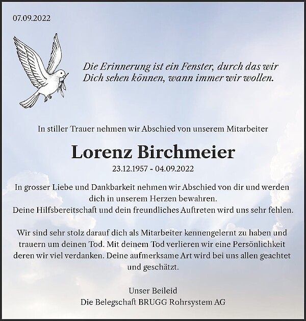 Todesanzeige von Lorenz Birchmeier, D&ouml;ttingen