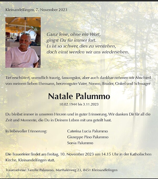 Todesanzeige von Natale Palummo, Kleinandelfingen