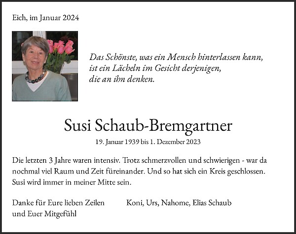 Danksagung von Susi Schaub-Bremgartner, Eich