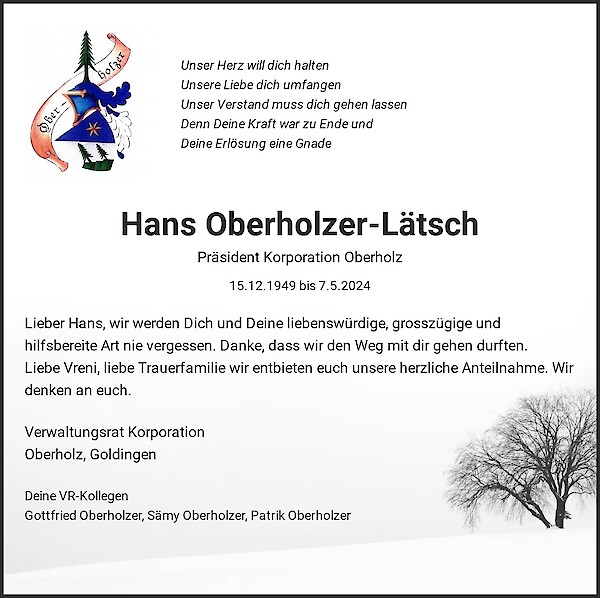 Todesanzeige von Hans Oberholzer-L&auml;tsch