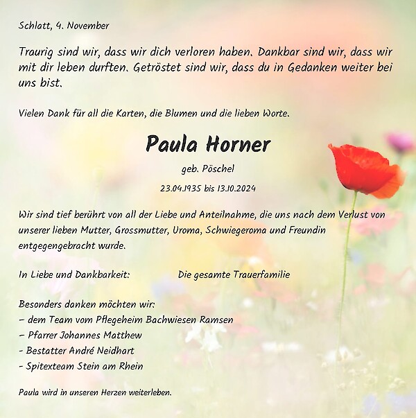 Danksagung von Paula Horner, Ramsen