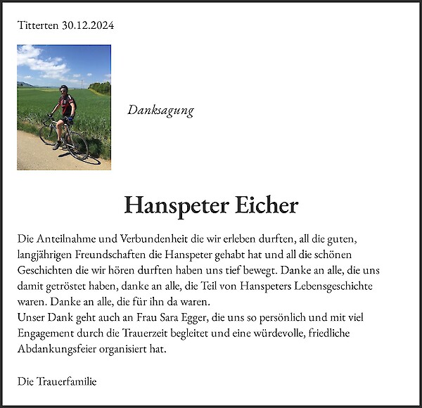 Danksagung von Hanspeter Eicher