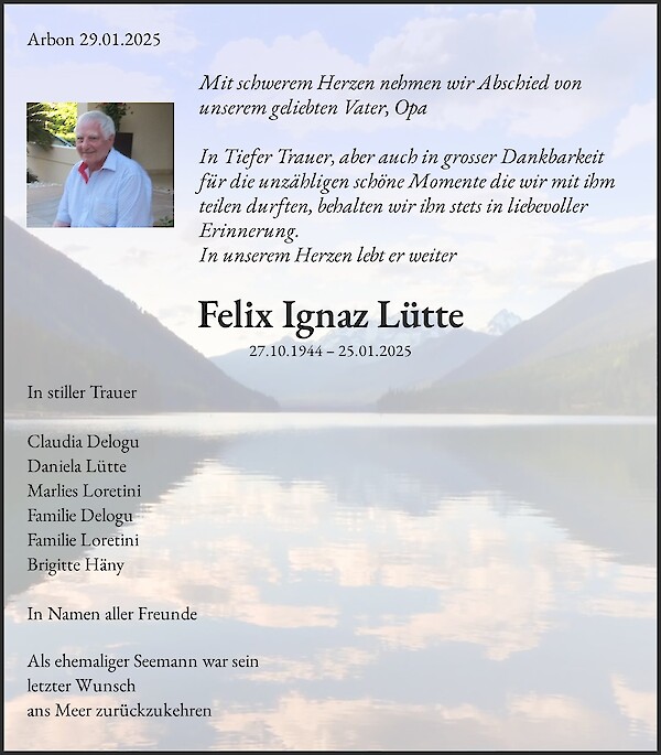 Todesanzeige von Felix Ignaz L&uuml;tte